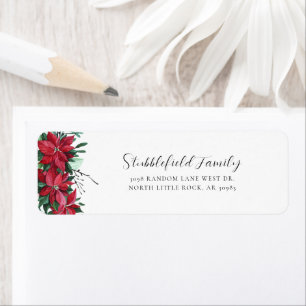 Christmas Poinsettia Botanical Return Address Label
