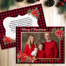 Christmas Poinsettia Buffalo Plaid Family Photo