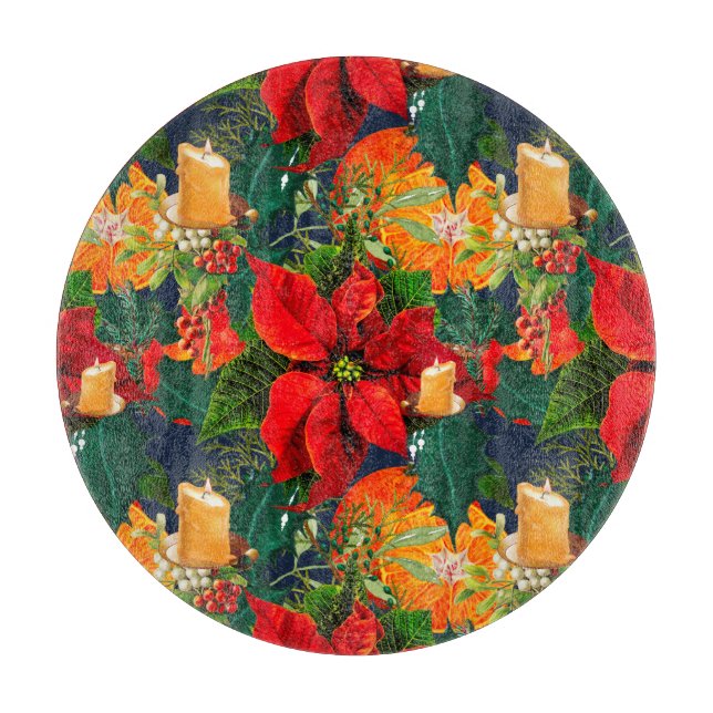 Christmas,poinsettia ,candles,festive,mistletoe,  cutting board (Front)