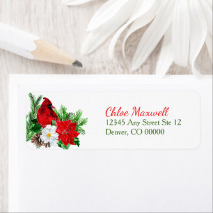 Christmas Poinsettia Cardinal Return Address Label