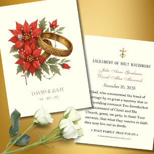 Christmas Poinsettia Catholic Wedding Prayer Card