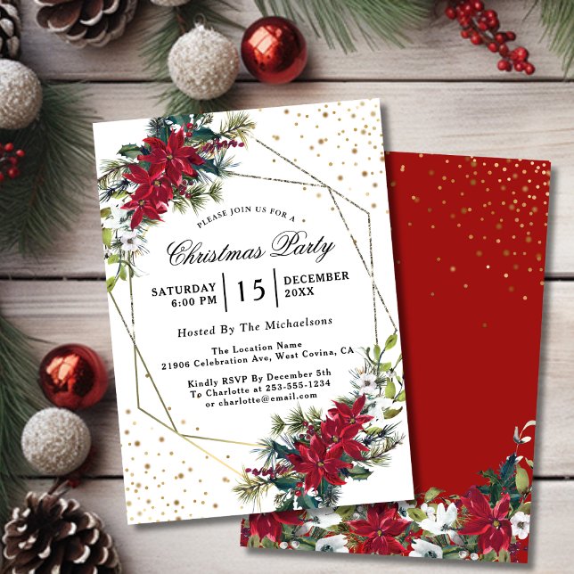 Christmas Poinsettia Confetti Party Invitation (Christmas Poinsettia Confetti Party Invitation
)