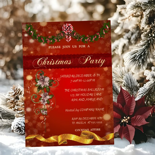 Christmas Poinsettia ,Corporate Party Invitation (Creator Uploaded)