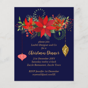 Christmas Poinsettia Dinner Invites Red BLUE Gold