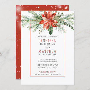 Christmas Poinsettia Evergreens Garland Wedding   Invitation