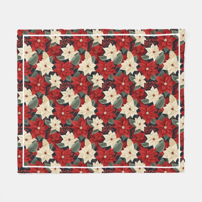 Christmas Poinsettia Fleece Blanket (Front (Horizontal))