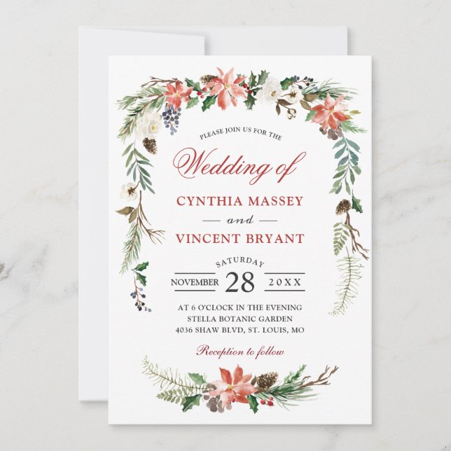 Christmas Poinsettia Floral Arch Winter Wedding Invitation (Front)