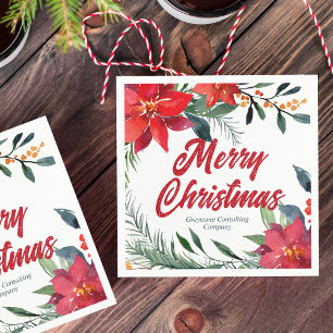 Christmas Poinsettia Floral Company Holiday Party Napkin