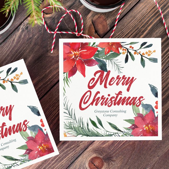 Christmas Poinsettia Floral Company Holiday Party Napkin (Creator Uploaded)