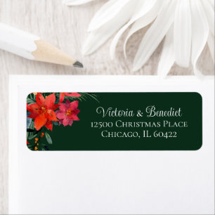 Christmas Poinsettia Floral Green Return Address Return Address Label