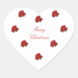 Christmas Poinsettia Floral Heart Sticker