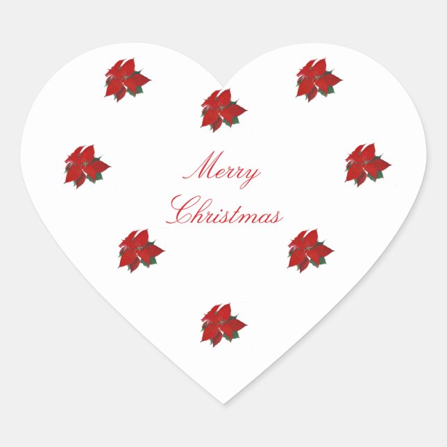 Christmas Poinsettia Floral Heart Sticker (Front)