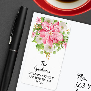 Christmas Poinsettia Floral Holiday Address Label
