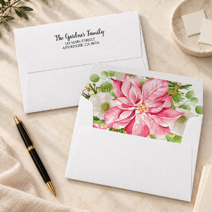 Christmas Poinsettia Floral Holiday Envelope
