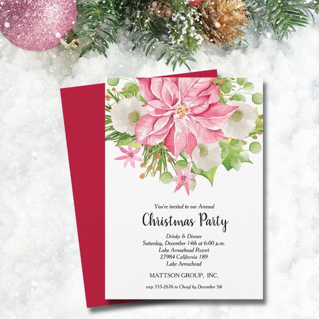 Christmas Poinsettia Floral Holiday Invitation (Christmas Poinsettia Floral Holiday Invitations)