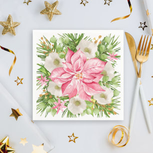 Christmas Poinsettia Floral Holiday Napkin
