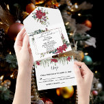 Christmas Poinsettia Floral Holiday Winter All In One Invitation<br><div class="desc">This design may be personalised in the area provided by changing the photo and/or text. Or it can be customised by clicking Personalise this Template and then choosing the click to customise further option and delete or change the colour of the background, add text, change the text colour or style,...</div>