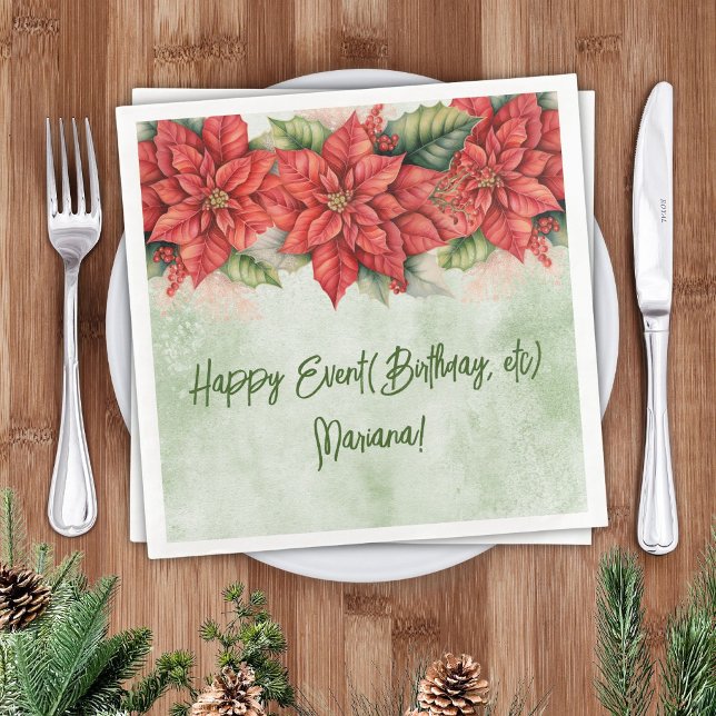 Christmas Poinsettia Floral Party Napkins (Creator Uploaded)