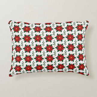 Christmas Poinsettia Floral Pattern | Red Green Decorative Cushion
