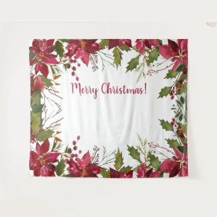Christmas Poinsettia Floral Photo Booth Background Tapestry