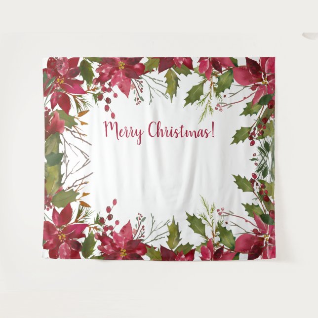 Christmas Poinsettia Floral Photo Booth Background Tapestry (Front (Horizontal))