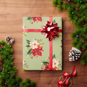 Christmas Poinsettia Floral with Elegant Botanical Wrapping Paper