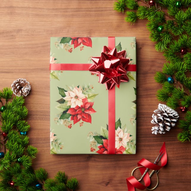Christmas Poinsettia Floral with Elegant Botanical Wrapping Paper (Holiday Gift)