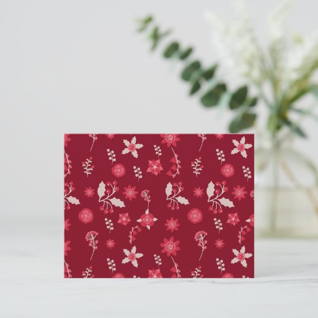 Christmas Poinsettia Flower And Cherry Wrapping Pa Postcard (Standing Front)