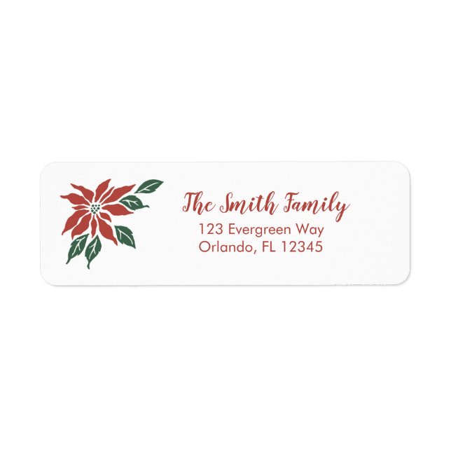 Christmas Poinsettia Flower Return Address Label (Front)