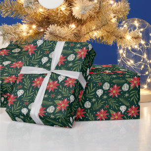 Christmas Poinsettia Flower Wrapping Paper