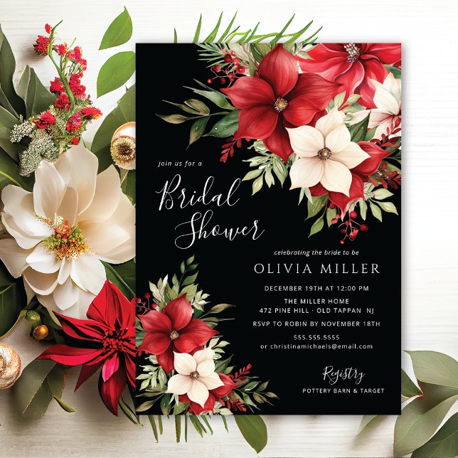 Christmas Poinsettia Flowers Bridal Shower  Invitation (Creator Uploaded)