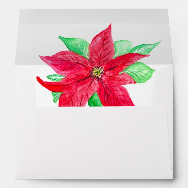 Christmas Poinsettia Flowers Floral Return Address Envelope (Back (Bottom))