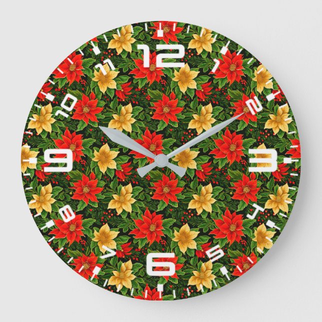 Christmas Poinsettia Flowers Pattern-86755 Large Clock (Front)