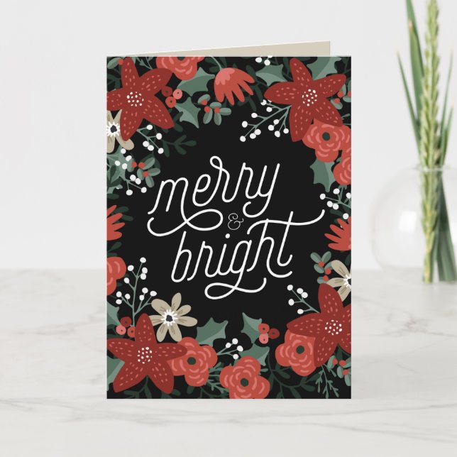 Christmas Poinsettia Foliage Folded Card (Front)