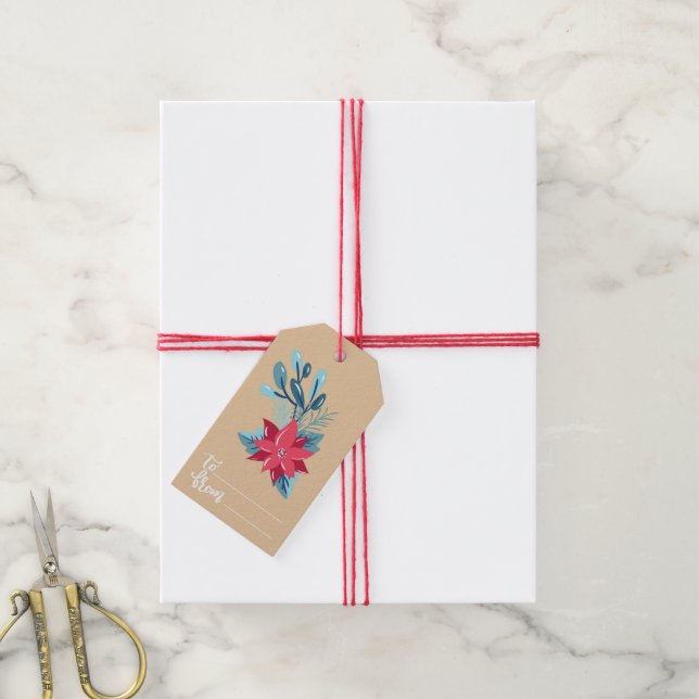 Christmas Poinsettia  Gift Tag (With Twine)