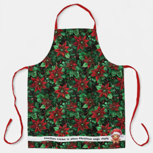 Christmas Poinsettia Gingerbread Add Text & Name Apron