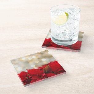 Christmas Poinsettia Glass Coaster