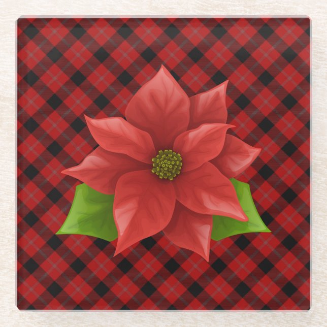 Christmas Poinsettia Glass Coaster (Front)
