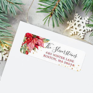 Christmas Poinsettia Gold Splash Return Address Label