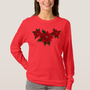 Christmas Poinsettia Hanes Deep Red LS T-Shirt