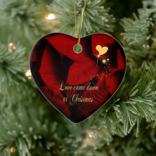 Christmas Poinsettia Heart Photo Ornament (Tree)