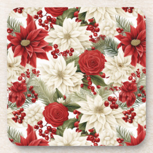 Christmas Poinsettia – Holiday Floral Design Coaster