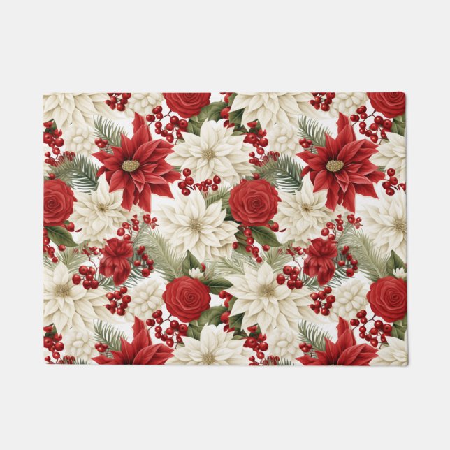 Christmas Poinsettia – Holiday Floral Design Doormat (Front)