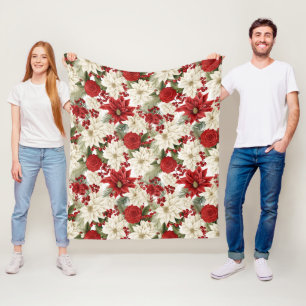 Christmas Poinsettia – Holiday Floral Design Fleece Blanket