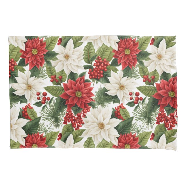 Christmas Poinsettia – Holiday Floral Design Pillowcase (Front)
