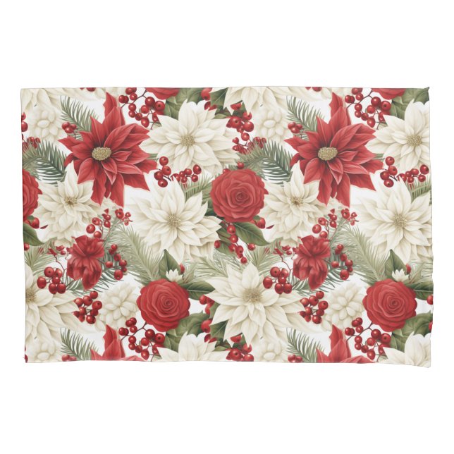 Christmas Poinsettia – Holiday Floral Design Pillowcase (Front)