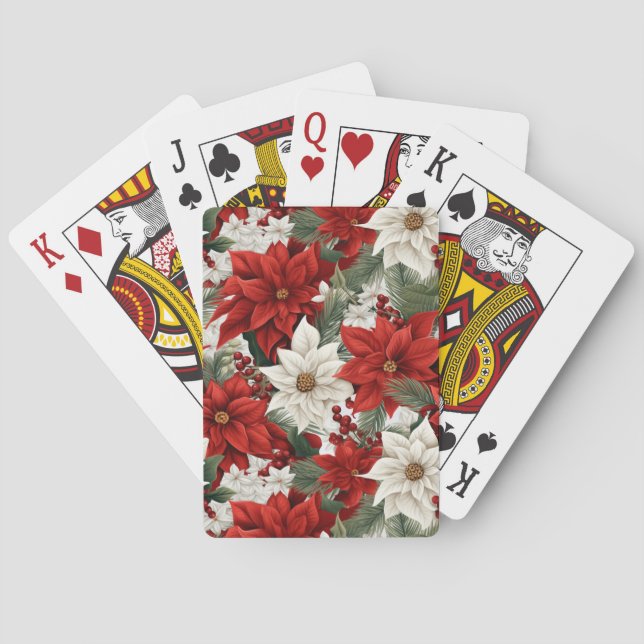 Christmas Poinsettia – Holiday Floral Design Playing Cards (Back)