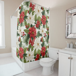Christmas Poinsettia – Holiday Floral Design Shower Curtain