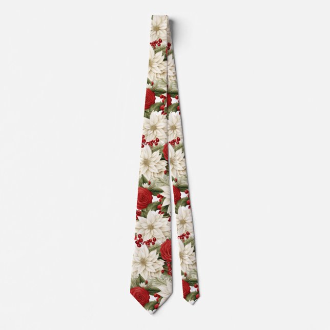 Christmas Poinsettia – Holiday Floral Design Tie (Front)