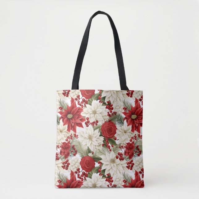 Christmas Poinsettia – Holiday Floral Design Tote Bag (Front)